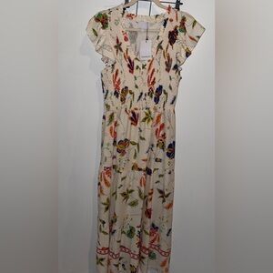 SugarLips Women’s Floral Print Dress with Ruffle Sleeves, Smocking Too